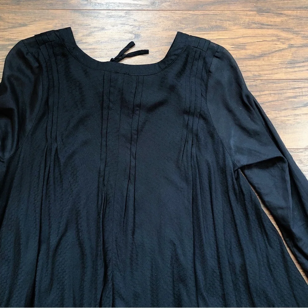 Free People • Sisters of the Moon blouse sheer black batiste high low pintuck